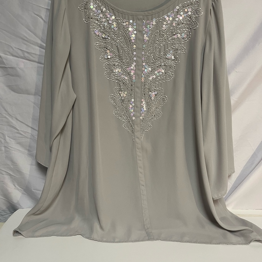 Bob Mackie  Elegant Gray Embellished Women's Top